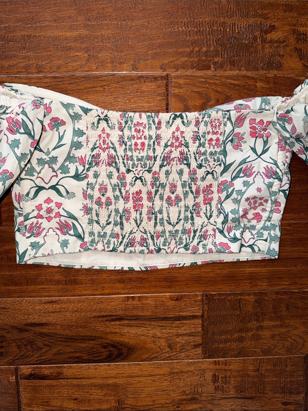 NWTAbercrombie & Fitch Poplin Floral Puff-Sleeve Off the Shoulder Crop Top, M - Picture 4 of 9